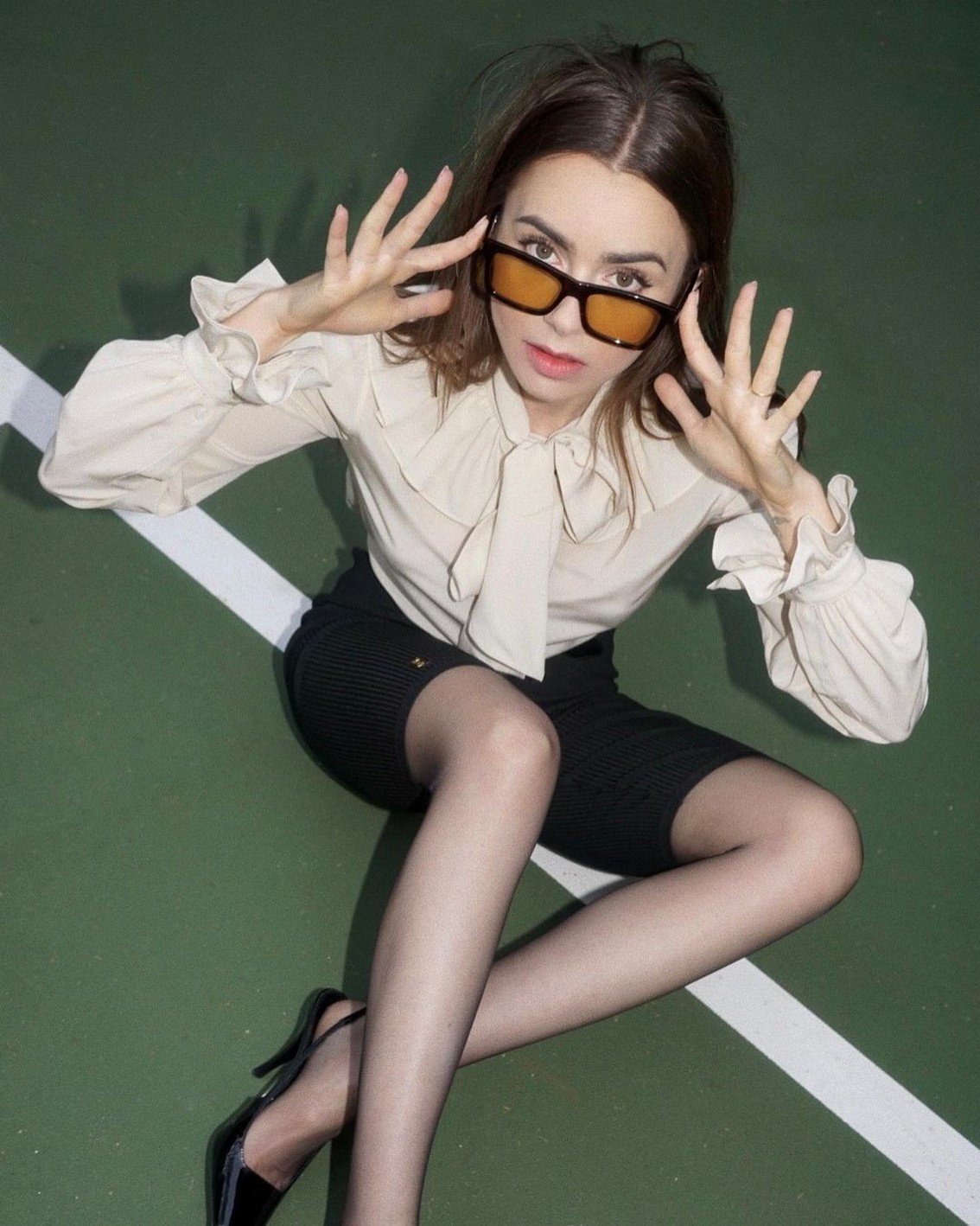 Lily Collins legs stockings 25